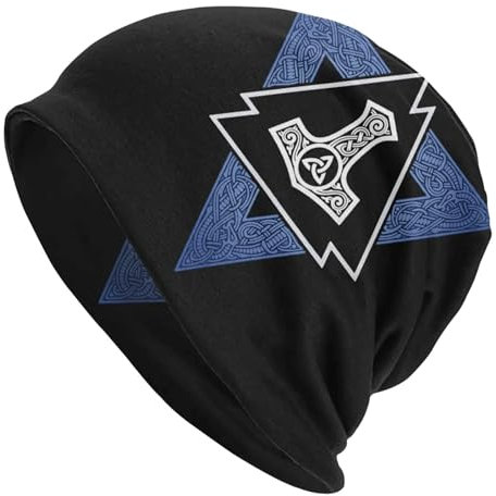 SXQCKJ Vintage Wikinger Mütze Hut für Männer Frauen, 3D-Druck Thors Hammer Motive Beanies Hut, Outdoor Winter für Die Kalte Skimütze(Color:Thor's Hammer)