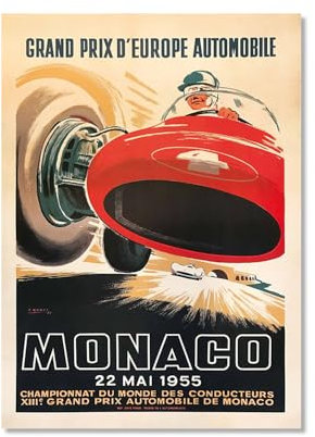 Vintage-Autorenn-Poster, Monaco-Grand-Prix-Poster, Retro-Retro-24-Stunden-Druck von Le Mans, Frankreich, Kunst, Rennauto, Kunst, Motorrenn-Poster, Geschenk für ihn, Herren, Auto-Enthusiasten,
