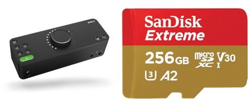 EVO 8 USB Audio Interface external sound card for music productions (4 in / 4 out, Smartgain & SanDisk 256GB Extreme microSDXC card + SD adapter + RescuePRO Deluxe, up to 190MB/s