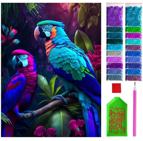 ARTULIO Diamond Painting Set - Bunte Papageien - 30x40 cm – 5D Diamant Painting Bilder DIY, Diamond Painting Erwachsene