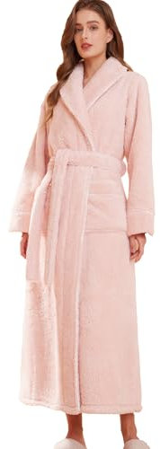 LOCIIXAT Peignoir long en polaire douce et chaude pour femme, rose, 10-14