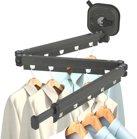 Einziehbar Kleiderstnder mit Saugnapf, Kleiderstange Klappbar Wandmontage Wäscheständer Wandmontage Klappbar mit Handtuchhalter für Balkon Wäsche Badezimmer Terrasse Wohnung Schlafsaal (3-Fach)