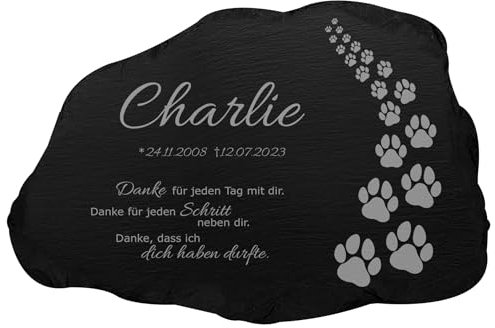 mtb more energy Gedenktafel Grabstein Schiefertafel ''Pfotenweg'' - personalisierbar - auswählbare Gedenk-Sprüche - 22x15cm - Links abfallend - Gravur Gedenkplatte Haustier Hund