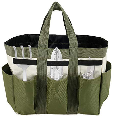 NIHUIFDPY Garden Tool Bag Organizer with 8 Pocket, Heavy Duty 600D Oxford Garden Tote Storage Bag, Multipurpose Portable Garden Tote Bag with Handles and Elastic Straps Gardening Gifts for Men Women