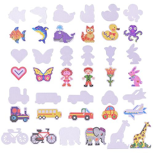 20 Stück Bügelperlen Platten, Bügelperlen Vorlagen 5mm, 20 Transparente Tier Bügelperlen Schablonen, Vorlagen für Perlen zum Basteln Steckperlen Platten für Kinder Geschenk Jungs Mädchen