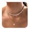 RYMAUP Goldene Perlenkette für Damen, 14 Karat vergoldet, mehrlagiges Perlen-Halsband, Perlenohrringe, Perlenarmbänder, trendiges Goldschmuckset für Damen als Geschenk