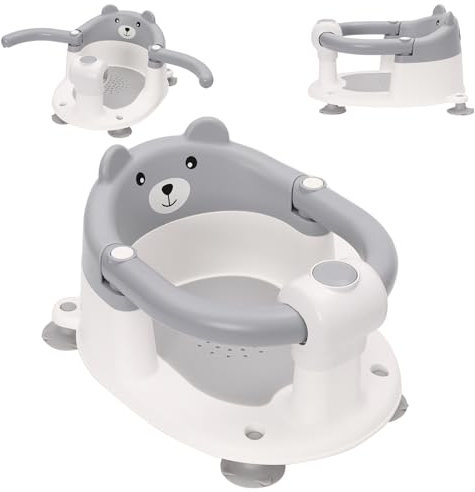 Badewannensitz Baby ab 6-24 monate Badesitz Baby mit 4 Starken Saugnäpfen Ergonomisch Rückenlehne und 360° Rundumschutz Rutschfeste Sicherer Duschsitz Geschenke für Kleinkinder und Neugeborene Grau