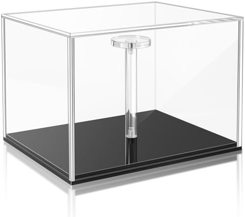 Mini-Helm-Vitrine, UV-Schutz, Acryl-Vitrine, Souvenirs und Sammlerstücke, Box für Mini-Fußballhelme mit schwarzem Sockel und Erhöhung (schwarzer Boden und Erhöhung, stapelbar)
