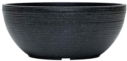 simpa Grooved Speckle Bowl Pot Plastic Planter - Suitable for Indoor or Outdoor Use - 13cm (H) x 35cm (Dia) (1, Black)
