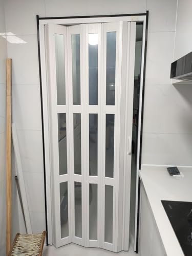 GLFNB Puertas Interiores para baño, Puerta Plegable Tipo acordeón de PVC con Paneles de Vidrio Transparente, Puertas retráctiles para Armario, Ancho de 24 a 80 Pulgadas (Ancho x Alto: 23 x 80 pulg