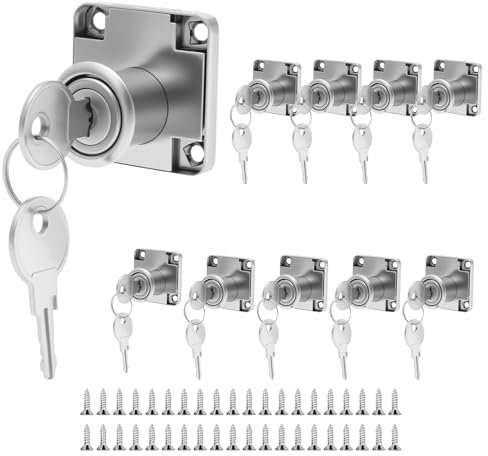 10Pcs Zinc Alloy Security Drawer Lock Furniture Locks Cylinder with Keys Cam Lock Easy Installation Security Cupboard Locker for Cabinet Mailbox Wardrobe(4×3.3cm)