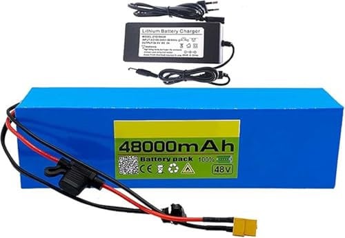 VNDGEOUH 48V Electric Bike Lithium Ion Battery 48Ah for E-Bikes & Scooters - Rechargeable 13S3P with BMS & Charger - High Capacity Electric Bicycle Battery(T)