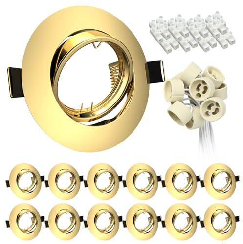 Wondlumi 12x Einbaustrahler LED GU10 Einbauleuchten Schwenkbar Rund LED Spots 230V 68mm Gold Einbauspots Rahmen inkl. GU10 Fassung