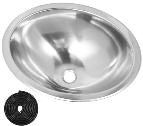 Lybunair Évier de camping-car en acier inoxydable 304, design ovale, 446 x 346 x 150 mm, sortie d'égout de 40 mm, pour bateau, caravane et cuisines