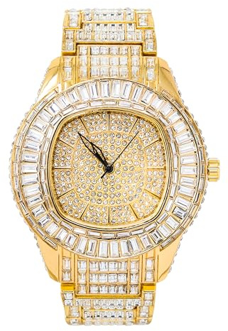 Herren 48 mm voll Iced Out Baguette Uhr mit simulierten Diamanten - Luxus Hip Hop Bling Uhr 17,8 cm Band Geschenk für Ihn