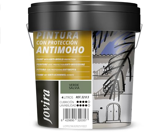 JOVIRA PINTURAS Pittura Antimuffa. Previene la muffa. Resistente alla comparsa di muffe sui muri. Aspetto opaco. (4 Litri, Verde Salvia)