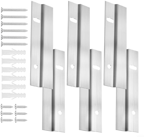 Lot de 6 colliers de serrage en Z pour accrocher des tableaux et des miroirs robustes avec vis autotaraudeuses, vis autoperceuses, chevilles d'expansion, pare-chocs en caoutchouc – Mur en fer