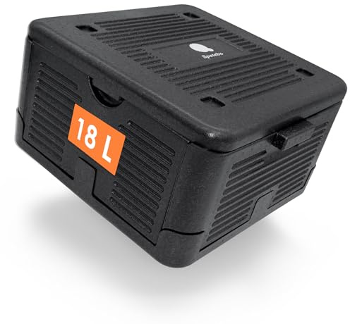 Thermobox klein faltbar schwarz zum Warmhalten und Kühlen - 18 L | Essen Warmhaltebox klappbar 38 x 38 cm - Styropor Klappbox Kühlbox Isolierbox für Speisen Getränke mit isolierendem Deckel