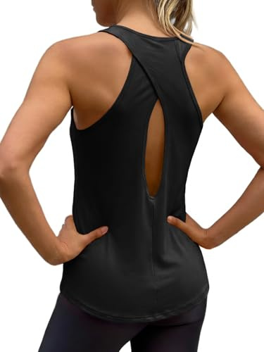 Fisoew Damen Cross Rückenlose Tank Tops Racerback Ärmellos Yogashirt Offene Rücken Sport Oberteile