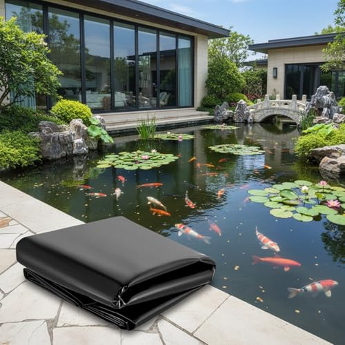 Générique Bâche de Bassin en HDPE 5x5m 6x8m 8x9m 9x10m 9.5x11m 10x12m Bâche Liner pour D'étang Flexible, Revêtement de Bassin Noire pour Grand D'étang à Poissons, Piscines, Jardin(7x9.5m)