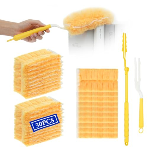 Vicloon 30 Pcs Flash Duster Refills, Refill Duster for Cleaning, Disposable Duster Heads, Strong Electrostatic Dust Removal Manual Dust Refill Pack, for Cleaning Blinds Office Home Fans Dust Dirt