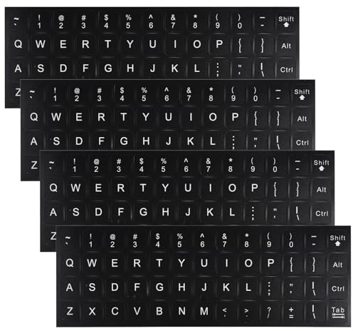 4 PCS English Keyboard Stickers, Laptop Keyboard Stickers, Keyboard Letter Stickers, Keyboard Key Stickers, for Computer, Laptop, Notebook, Desktop(Black)
