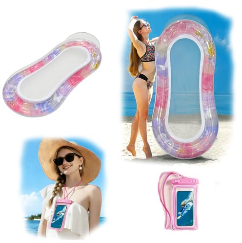Heucadup colchoneta Piscina, flotadores Piscina con Funda Impermeable para teléfono, colchonetas hinchables para Piscinas, Flotador para Tomar el Sol y Relajarse en la Piscina