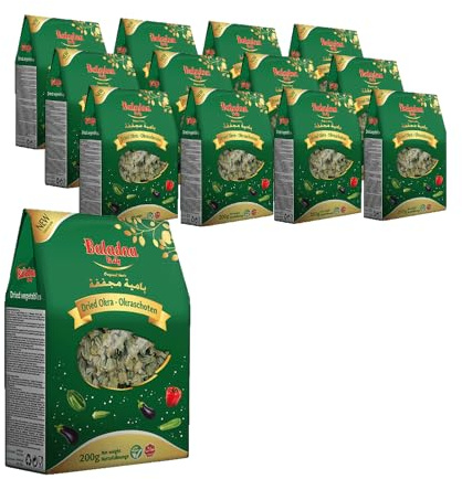 Baladna Getrocknete Okraschoten 150 g x 12 | Traditionell getrocknete Okra | Perfekt für Bamya, Eintöpfe & Schmorgerichte | Vegan | Glutenfrei | Halal