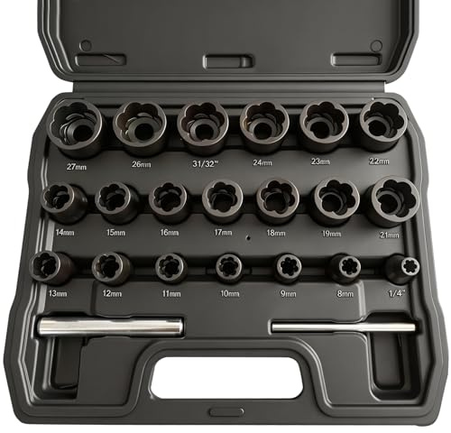 22pcs Bolt Nut Extractor Set, 1/2 and 3/8 Drive Wheel Lock Removal Kit for Damaged, Rounded, Rusted, Broken Nuts, Impact Lug Nut Remover Socket Tool for Auto Repair & Home Mechanical Projects
