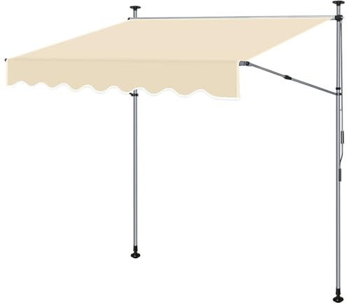 Joparri Toldo de sujeción de 400 cm de ancho con manivela, toldo para balcón sin taladrar, toldo con barras laterales retráctiles extendidas, resistente a los rayos UV, altura regulable, protección