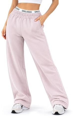 SMILODOX Jogginghose Damen Thalea Oversized Wide-Leg, Sweatpants, Freizeit-Hose mit elastischem Bund und Tunnelzug, Seitliche Eingrifftaschen, Logo-Stitching Modernes Design, für Gym & Homewear