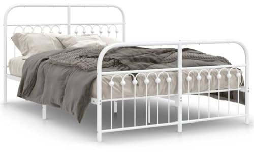 Mhdvray Metallbett Weiß 140x200 cm mit Kopf- & Fußteil, Stahlrahmen Lattenrost, 30 cm Stauraum, Gäste- und Jugendbett