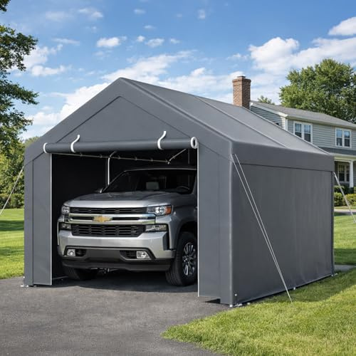 Monucep Tenda da garage per auto, 3 x 4 m, impermeabile, con robusto telone in PE, resistente ai raggi UV, robusta struttura tubolare in acciaio, per auto, camion, SUV, colore grigio