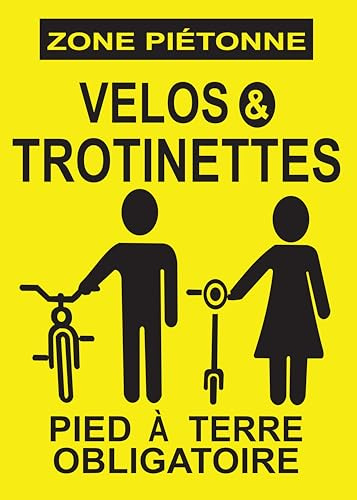 Kover Graphik Panneau Zone Piétonne Vélos & Trottinettes, PVC Forex 3 mm, Jaune et Noir, 50 x 35 cm, Usage Intérieur et Extérieur, Réfléchissant