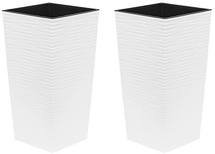 Lot de 2 Haut 57 cm Pot de Fleur en Plastique Finezja sculpté, en Blanc