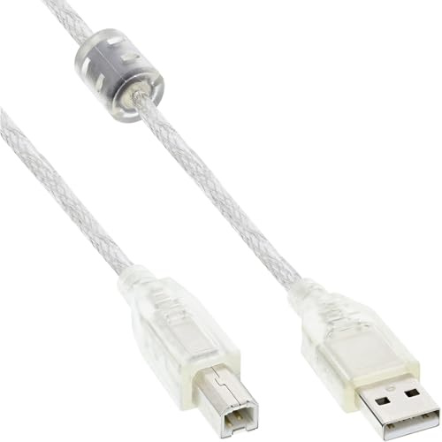 InLine 34503 USB 2.0 Kabel, A an B, transparent, mit Ferritkern, 0,3m