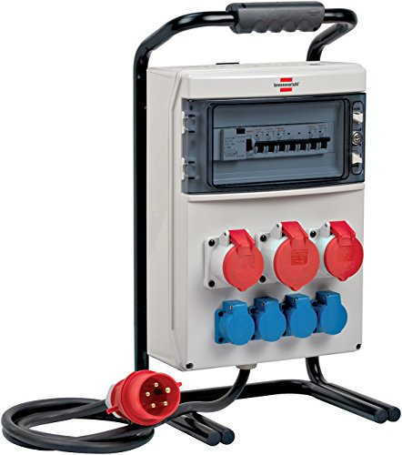 Brennenstuhl Tragbarer Stromverteiler BSV 4 (2 m Kabel, 1x CEE 400 V/32 A Stecker, 2X CEE 400 V/16 A, 4X 230 V/16 A Steckdosen, für ständigen Einsatz im Außenbereich, Made IN Germany) grau