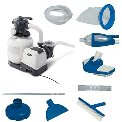 Intex 2100 GPH Above Ground Pool Sand Filter Pump w/Deluxe Pool Maintenance Kit
