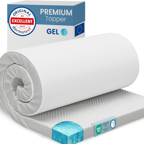 ELONEO Surmatelas en Gel 90x200cm, surmatelas en Mousse à mémoire de Forme Gel de 5 cm d'épaisseur, Housse en Maille 3D Respirante, surmatelas Confortable avec Sangles d'angle incluses