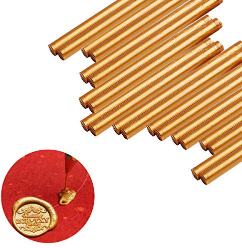 VARACL Hot Melt Glue Sealing Sticks for Letter Seal Stamp - Great for Wedding Invitations, Cards Envelopes, Snail Mails, Postcards, Greeting Cards, Gift Ideas, 7 x 100 mm, 20PCS (Gold)