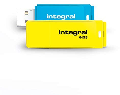 Integral 64GB Neon USB 2.0 Flash Drive 2-Pack (Blue/Yellow)