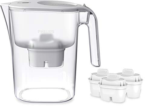 Philips Jarra filtrante AWP2936WHT-3/10 con 3 filtros Micro X Clean, reduce la cal, el cloro y los microplásticos y el PFOA, agua filtrada con gran sabor y pureza 3 litros, blanco