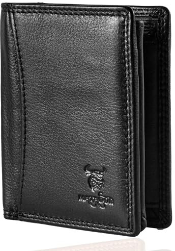 MATADOR Kleines RFID Blocker Portemonnaie Herren Klein Leder | Kleine Geldbörse Herren Slim Wallet mit Münzfach | Portmonee Brieftasche Herren Klein mit Geschenk-Box | Frauen & Männer | Nappa Schwarz