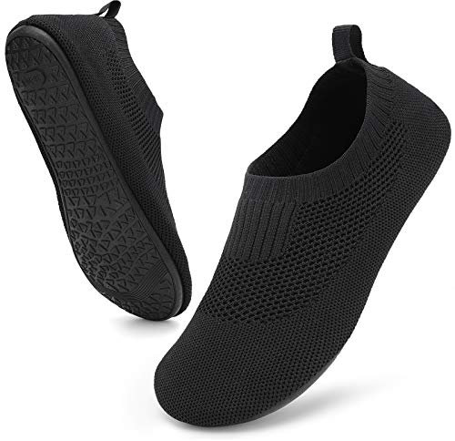 STQ Hausschuhe Damen Pantoffeln Yoga Bequem Hüttenschuhe Mesh Atmungsaktiv Rutschfest Slipper Alles Schwarz 42/43