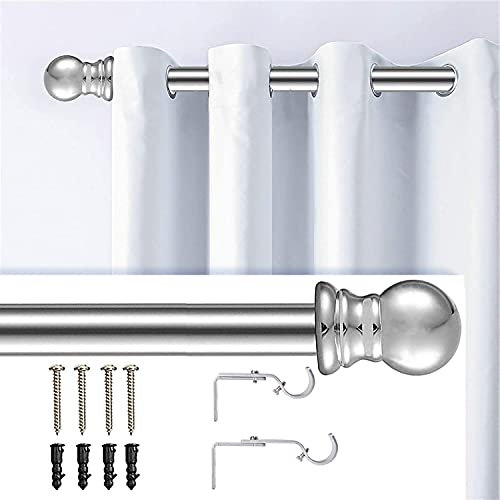 Barra de Cortina, 76-152CM Barra para Cortinas Extensible con Terminales en Forma de Redondo en Acero Inoxidable, Barra de Cortina Decorativo para Ventana de Cocina/Plata