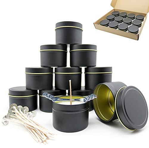 KOOLPUG Tarros para Velas, Latas para Velas, 12pcs Tarros para Hacer Velas, Recipientes para Velas, Latas para Velas Artesanales, Tarros para Velas Navidad, Latas para Velas 4 onzas(negro)
