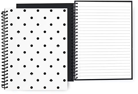 Kate Spade New York Black/White Mini Spiral Notebook, 8.25 x 6.75 Journal Notebook with 112 Lined Pages, Black Spade Dot