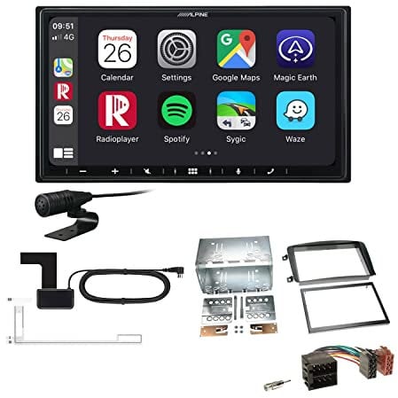 Alpine ILX-W690D 2-DIN Autoradio CarPlay Android Auto Bluetooth DAB HDMI USB passend für Mercedes Benz CLK A209 C209 2002-2004 schwarz