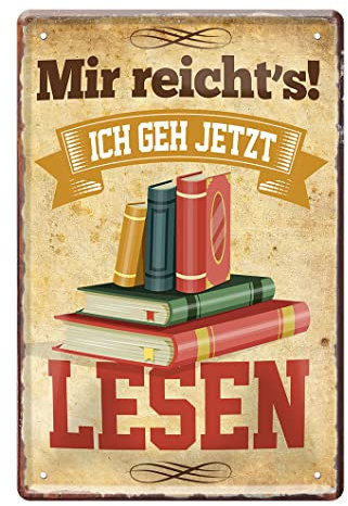 Blechschild für Bücherwurm und Leseratte - Retro Deko Metallschild im Vintage Style - lustiges Sprüche Schild für Vielleser und Bücherwürmer - Dekoration Buchhandlung Buchladen Lesezimmer - 20x30cm