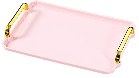 F Fityle Plateau de Service en Plastique, Rectangle avec Trou de Poignée Antidérapant Thé Assiette Nourriture Repas Plateau de Service, Rose S